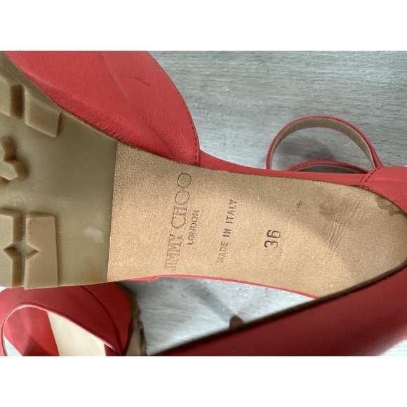 Jimmy Choo Pumps Womens Size 36 Red Leather Double Ankle Strap Open Toe - Picture 5 of 14